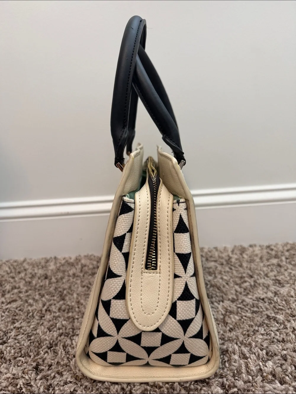 Spartina 449 Black & Cream Geometric Satchel
